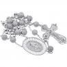 Mens Diamond Rosary Beads Cross Necklace 14K White Gold 9.31ct