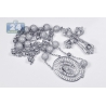 Mens Diamond Rosary Beads Cross Necklace 14K White Gold 9.31ct