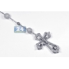 Mens Diamond Rosary Beads Cross Necklace 14K White Gold 9.31ct