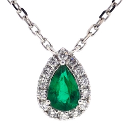 14K White Gold 0.68 ct Emerald Diamond Womens Drop Necklace