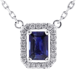 14K White Gold 0.74 ct Sapphire Diamond Womens Drop Necklace