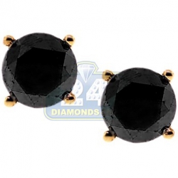 Mens Round Black Diamond Stud Earrings 14K Yellow Gold 5.46 ct