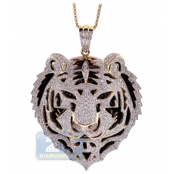 14K Yellow Gold 2.68 ct Diamond Tiger Head Mens Pendant
