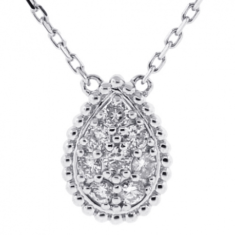 Womens Diamond Pear Shape Pendant Necklace 14K White Gold .37ct