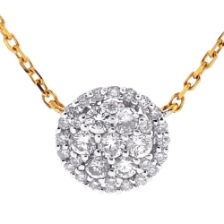 14K Yellow Gold 0.86 ct Diamond Cluster Halo Womens Necklace
