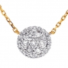 Womens Diamond Cluster Halo Necklace 14K Yellow Gold 0.86ct