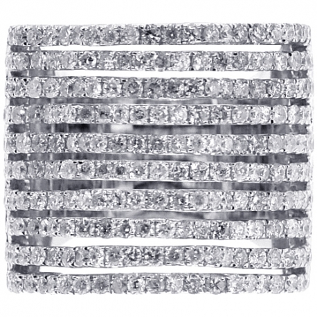 14K White Gold 3.52 ct Diamond Multi-Row Womens Wide Ring