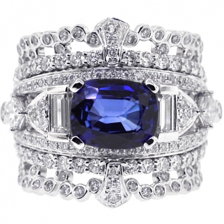 Womens Blue Sapphire Diamond Vintage Band Ring 14K Gold 4.79 ct
