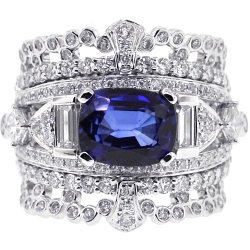 14K White Gold 4.79 ct Blue Sapphire Diamond Womens Ring 