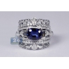 Womens Blue Sapphire Diamond Vintage Band Ring 14K Gold 4.79 ct