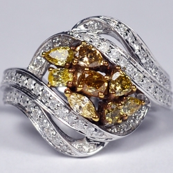 14K White Gold 1.57 ct Fancy Diamond Womens Cluster Ring