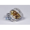 Womens Fancy Yellow Diamond Cluster Ring 14K White Gold 1.57 ct