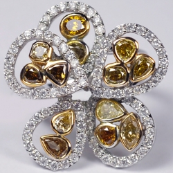 14K White Gold 3.31 ct Fancy Diamond Womens Flower Ring