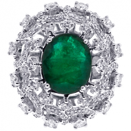 Womens Emerald Diamond Dome Ring 18k White Gold 6.62 ct