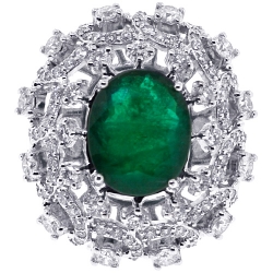 18K White Gold 6.62 ct Emerald Diamond Womens Dome Ring