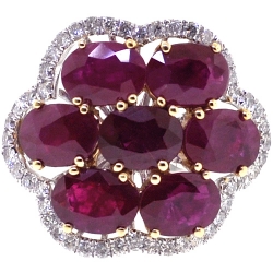 14K Two Tone Gold 7.72 ct Ruby Diamond Cluster Ring
