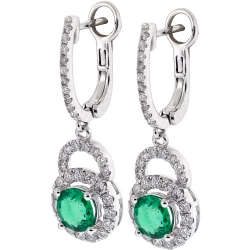 Womens Emerald Diamond Drop Earrings 18K White Gold 2.51 ct