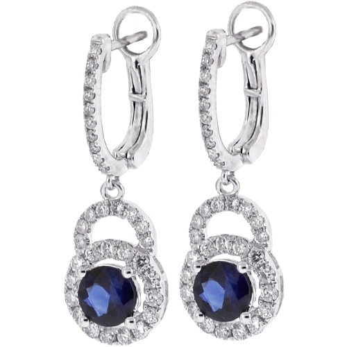 2.50 Ct Round Cut Sapphire & Diamond 14K White Gold Finish Drop Dangle Earrings 