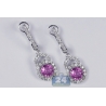 Womens Pink Sapphire Diamond Drop Earrings 18K White Gold 3.21 ct