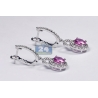 Womens Pink Sapphire Diamond Drop Earrings 18K White Gold 3.21 ct
