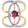 Womens Diamond Ruby Open Loop Ring 14K Yellow Gold 1.31 ct
