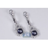Womens Sapphire Diamond Dangle Earrings 18K White Gold