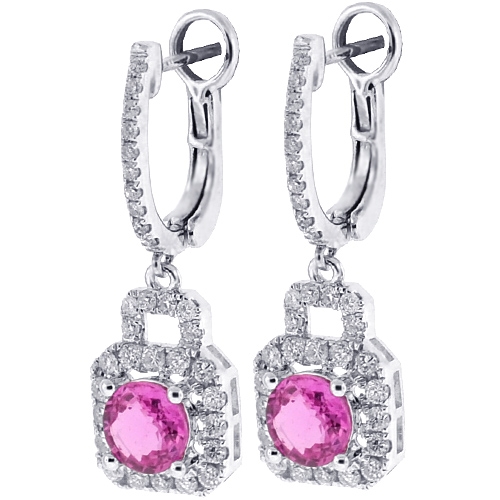 18K White Gold Finish Halo Pink Sapphire Pear Cut Women's Drop/Dangle Earrings 