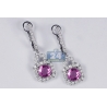 Womens Pink Sapphire Diamond Drop Earrings 18K White Gold 3.47 ct