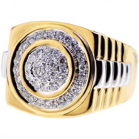 Mens Diamond Signet Step Ring 14K Yellow Gold 0.75 ct