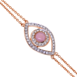 14K Rose Gold 0.15 ct Diamond Womens Evil Eye Bracelet 7 Inch