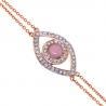 Womens Diamond Evil Eye Bracelet 14K Rose Gold 0.15 ct 7 Inches