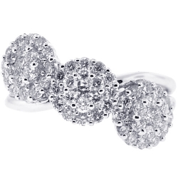Womens Diamond Cluster 3 Stone Ring 18K White Gold 1.24 ct