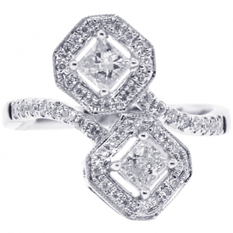 Womens Diamond Solitaire Bypass Ring 18K White Gold 1.00 ct