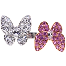 18K Two Tone Gold 2.00 ct Sapphire Diamond Open Cuff Butterfly Ring
