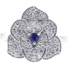 Womens Diamond Blue Sapphire Flower Ring 18K White Gold 0.72 ct