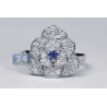 Womens Diamond Blue Sapphire Flower Ring 18K White Gold 0.72 ct