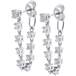 14K White Gold 1.34 ct Diamond Womens Drop Loop Earrings