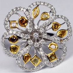 14K White Gold 3.48 ct Fancy Diamond Womens Flower Ring