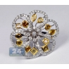 Womens Fancy Yellow Diamond Flower Ring 14K White Gold 3.48 ct