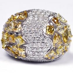 14K White Gold 6.31 ct Multicolored Diamond Womens Dome Ring