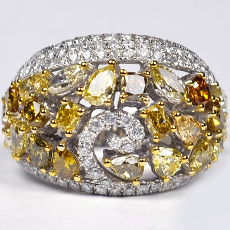 14K White Gold 5.06 ct Fancy Diamond Vintage Womens Dome Ring