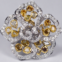 14K White Gold 4.69 ct Fancy Diamond Womens Flower Ring