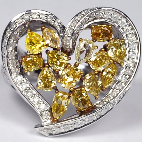 14K White Gold 3.75 ct Natural Fancy Diamond Womens Heart Ring
