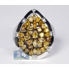 Womens Fancy Yellow Diamond Cluster Ring 14K White Gold 2.69 ct