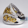 14K White Gold 5.01 ct Fancy Yellow Diamond Womens Wide Ring