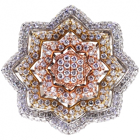 Womens Diamond Flower Ring 14K Three Tone Gold 5.16 ct