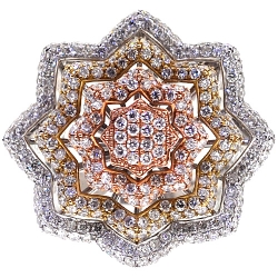 14K Three Tone Gold 5.16 ct Diamond Flower Womens Ring