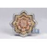 Womens Diamond Flower Ring 14K Three Tone Gold 5.16 ct