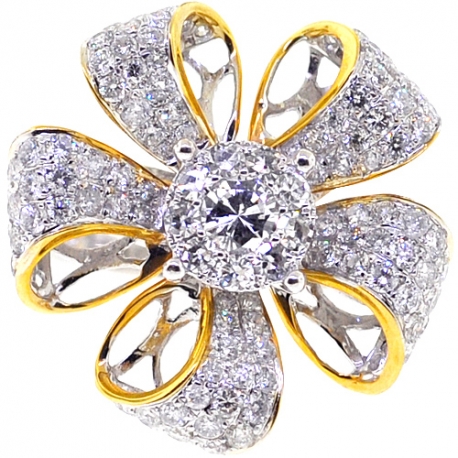 Womens Diamond Flower Ring 14K Two Tone Gold 1.80 ct