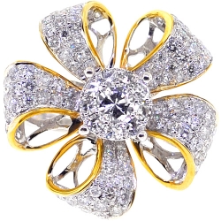 14K Two Tone Gold 1.80 ct Diamond Flower Womens Ring